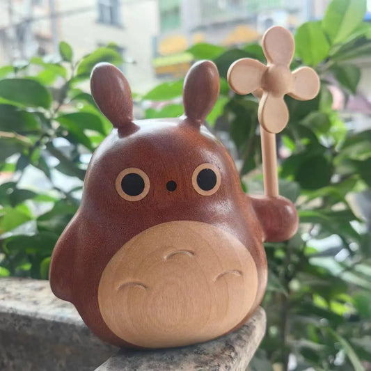 Totoro holding a windmill——Handmade wood carving ornaments