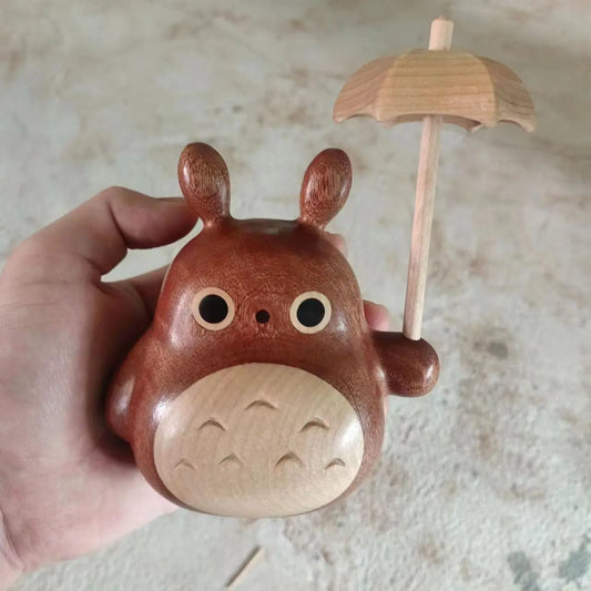 Totoro with an umbrella——Handmade wood carving ornaments